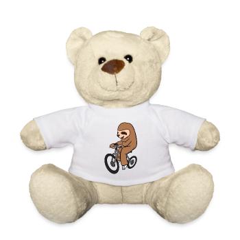 Faultier Reiten Fahrrad T-Shirt Lustiger Säugetier Radfahrer - Teddy - Weiß - Vorne