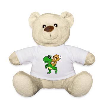 Faultier Reiten T-Rex T-Shirt Lustig Niedlich Faultier Dino - Teddy - Weiß - Vorne
