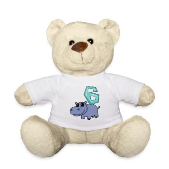 6th Birthday Motif Hippopotamus - Six Years Old - Teddy Bear - white - Front