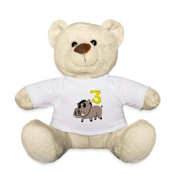 3. Geburtstag Motiv Wildschwein - drei Jahre alt - Teddy - Weiß - Vorne