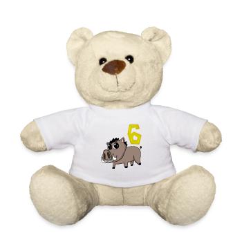 6. Geburtstag Motiv Wildschwein - sechs Jahre alt - Teddy - Weiß - Vorne