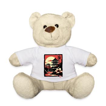 Nature of Japan and a Japanese Pagoda Temple - Teddy Bear - white - Front