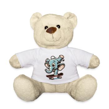 blauer Cartoon-Elefant auf dem Skateboard - Teddy - Weiß - Vorne