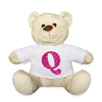 Buchstabe q rosa Glitzer - Teddy - Weiß - Vorne