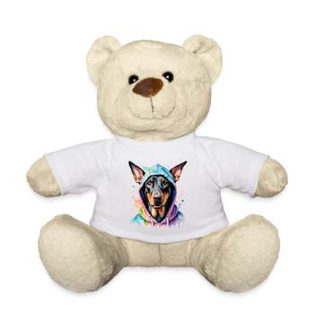 Dobermann Hoodie Hund Bunt Lustig Tier Print - Teddy - Weiß - Vorne