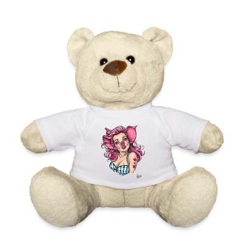 Pin-up-Girl und ein Schwein Schweinchen - Teddy - Weiß - Vorne