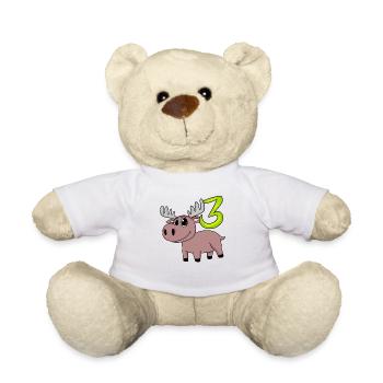 3rd Birthday Motif Moose - Three Years Old - Teddy Bear - white - Front