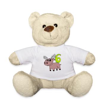 6th Birthday Motif Moose - Six Years Old - Teddy Bear - white - Front