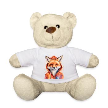 Fuchs Hoodie Bunt Lustig Tier Design Print - Teddy - Weiß - Vorne