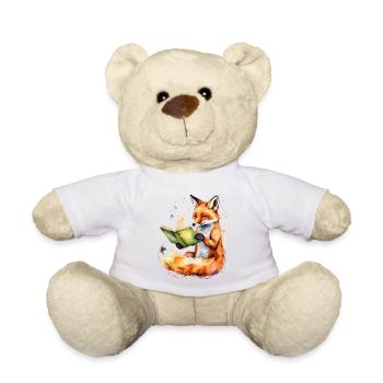 Fuchs Lesen Buch Bunt Tier Design Print - Teddy - Weiß - Vorne