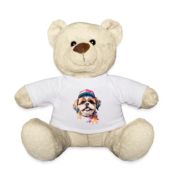 Shih Tzu Snapback Cap Chien Drôle d’Animal Print - Nounours - blanc - Devant