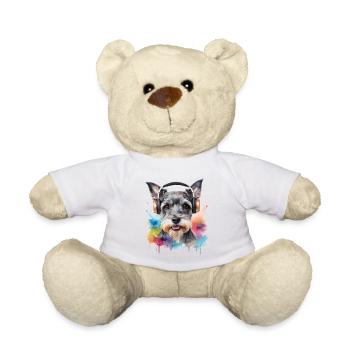 Zwergschnauzer Kopfhörer Hund Lustig Design Print - Teddy - Weiß - Vorne