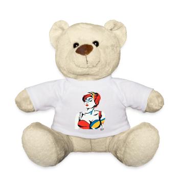 Abstract Art Portrait of a Woman - Teddy Bear - white - Front