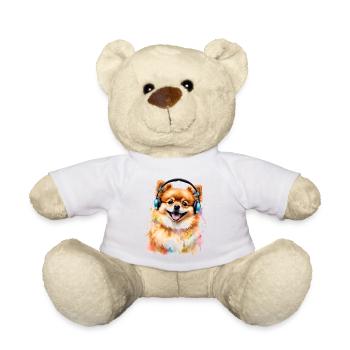 Casque de Poméranie Chien Imprimé - Nounours - blanc - Devant