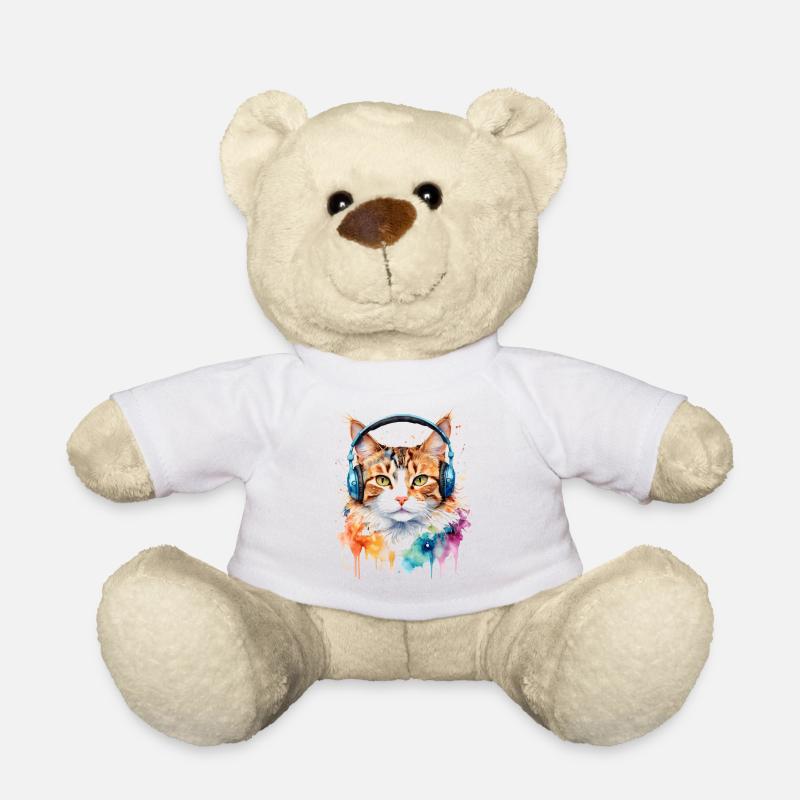 Casque de chat coloré drôle animal design imprimé - Nounours - blanc