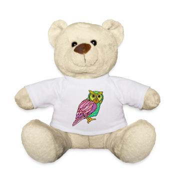 Hibou coloré peint Art nocturne oiseau amoureux cool - Nounours - blanc - Devant