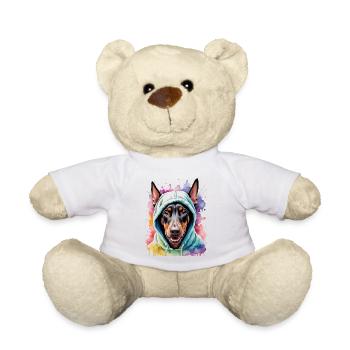Dobermann Hoodie Hund Bunt Lustig Tier Print - Teddy - Weiß - Vorne