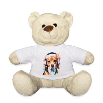 Beagle Headphones Dog Funny Animal Design Print - Teddy Bear - white - Front