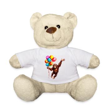 Singe avec des ballons colorés comme porte-bonheur - Nounours - blanc - Devant