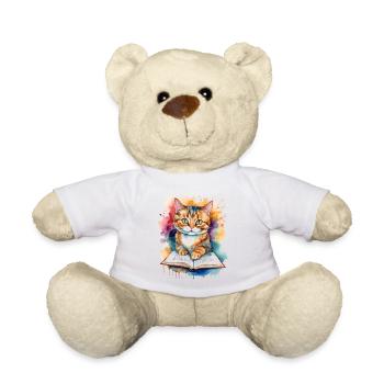 Katze Lesen Buch Bunt Lustig Tier Design Print - Teddy - Weiß - Vorne
