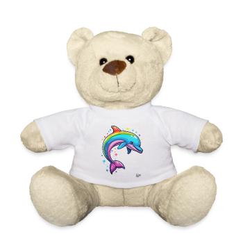 Colorful and cheerful: Rainbow Happy Dolphin - Teddy Bear - white - Front