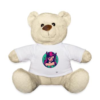 Comic cartoon: cute little she-devil with hearts - Teddy Bear - white - Front