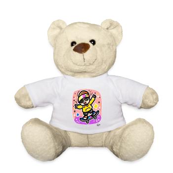 Petit skateur patinant sur du skateboard - Nounours - blanc - Devant