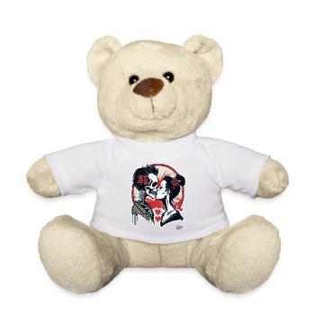 Geisha Japonaise Et Zombie Baiser Amour Infini - Nounours - blanc - Devant
