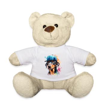 Doberman Snapback Cap Chien Drôle Design Imprimer - Nounours - blanc - Devant