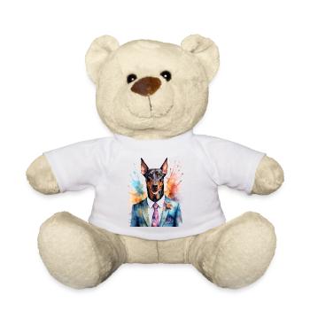 Dobermann Anzug Hund Bunt Lustig Tier Design Print - Teddy - Weiß - Vorne