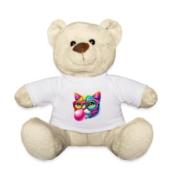 Colorful cat with glasses and bubblegum design - Teddy Bear - white - Front