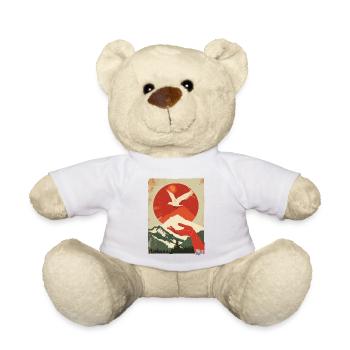 Holding hands: mountain idyll with dove of peace - Teddy Bear - white - Front