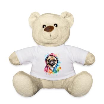 Mops Hoodie Hund Bunt Lustig Tier Design Print - Teddy - Weiß - Vorne