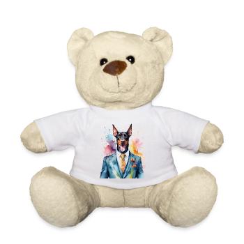 Dobermann Anzug Hund Bunt Lustig Tier Design Print - Teddy - Weiß - Vorne