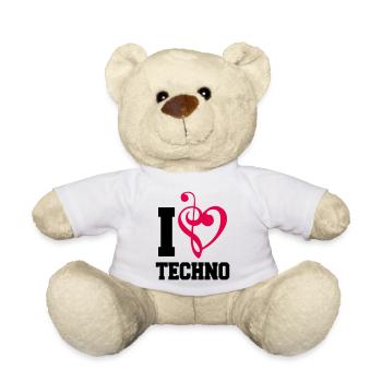 I Love Techno Music Music Note Love Heart Bass Note - Teddy Bear - white - Front