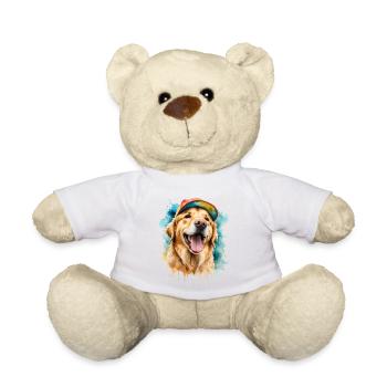 Golden Retriever Snapback Cap Chien Design Print - Nounours - blanc - Devant