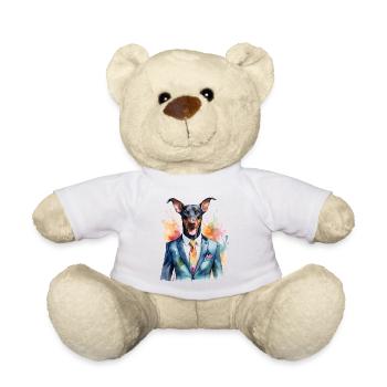 Dobermann Anzug Hund Bunt Lustig Tier Design Print - Teddy - Weiß - Vorne