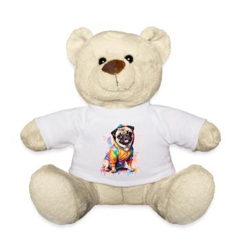 Mops Hoodie Hund Bunt Lustig Tier Design Print - Teddy - Weiß - Vorne