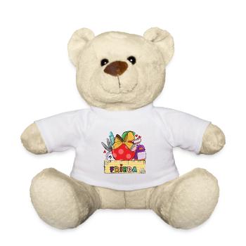 Personalized school bag with name Frieda - Teddy Bear - white - Front