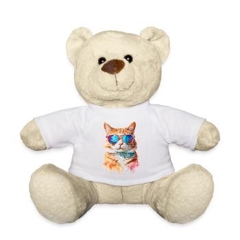 Katze Sonnenbrille Bunt Lustig Tier Design Print - Teddy - Weiß - Vorne