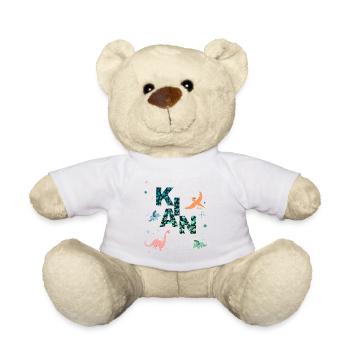 KIAN - Beautiful boy name with dinosaur - Teddy Bear - white - Front