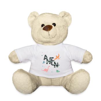 ANTON - Beautiful boy name with dinosaur - Teddy Bear - white - Front