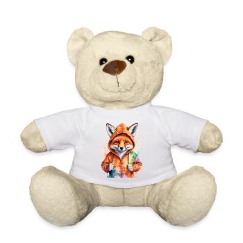 Fox Hoodie Colorful Funny Animal Design Print - Teddy Bear - white - Front