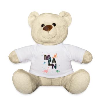 MILAN - Schöner Jungen Name mit Dinosaurier - Teddy - Weiß - Vorne
