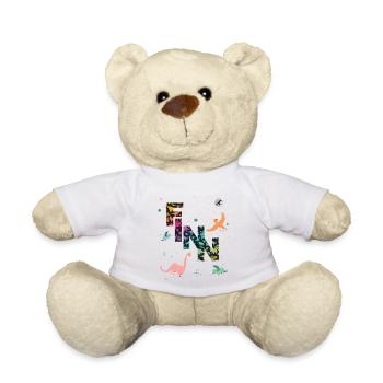FINN - Beautiful boy name with dinosaur - Teddy Bear - white - Front