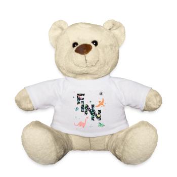 FINN - Beautiful boy name with dinosaur - Teddy Bear - white - Front