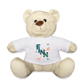 FINN - Beautiful boy name with dinosaur - Teddy Bear - white - Front