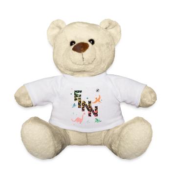 FINN - Beautiful boy name with dinosaur - Teddy Bear - white - Front