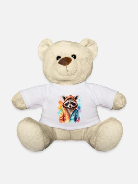 Waschbär Hoodie Bunt Lustig Tier Design Print - Teddy - Weiß