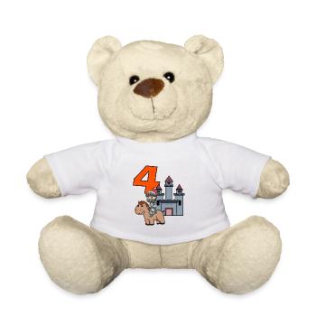 4. Geburtstag Motiv Ritter - vier Jahre alt - Teddy - Weiß - Vorne